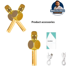 Action microphone Karaoke Microphone Handheld wireless Speaker 2-in-1 Microfoon Portable Condenser Microphone KTV Player (Color : Gold)